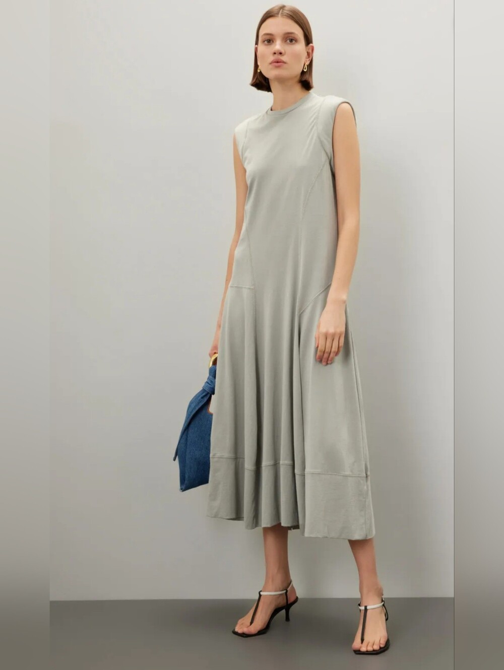 Tibi Tshirt Sleeveless Midi Women Dress in Soft Grey Size M